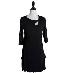 La Moda Black Keyhole Tunic Dress Size L‎ XL Sharkbite Hem Whimsigoth Flowy